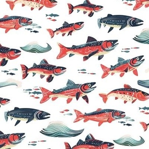 Salmon Run Woodblock Print