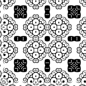 Abstract Black and White Whimsical Geometric Shapes and embellishments