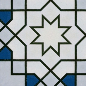 Abstract Mondrian Inspired Geometric Star Tiles in Blue