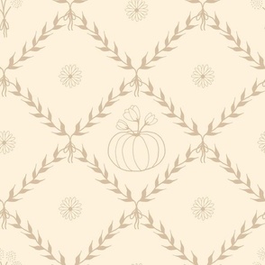 (M) Rustic Cottagecore Halloween Pumpkin and Dandelions Linework in Wheat Tan