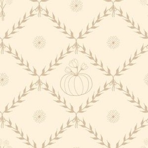 (S) Rustic Cottagecore Halloween Pumpkin and Dandelions Linework in Wheat Tan