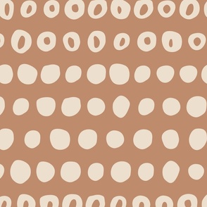 Organic Circles Horizontal Stripe | Large Scale | Warm Cream on Clay Brown | Hand drawn geometric