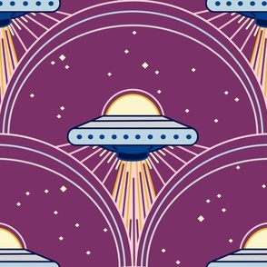 (XL) ufo art deco  alien scallop mysterious sky purple