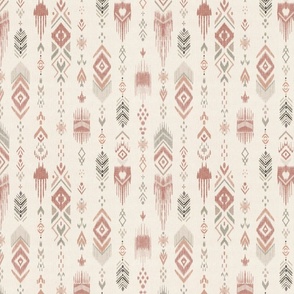Vertical bohemian ikat in peach and grey medium -  geometrical arrow over cream with linen texture - beige and pink boho girl room - baby nursery decor