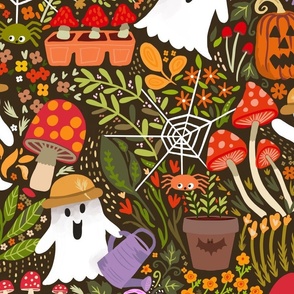 Halloween Gardeing Ghosts with tools wallpaper scale