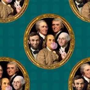 Ben Franklin, Abe Lincoln, George Washington, Alexander Hamilton, Thomas Jefferson Bubble Gum Home Decor Print in Aqua