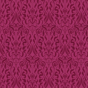 Calligraphic Monochrome Damask - Burgundy Wine (large scale)