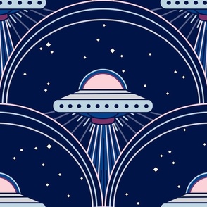 (XL) ufo art deco  alien scallop mysterious sky blue 