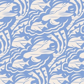 Hawaiian Block Print - Exotic Animals in Cream and Vista Blue / Large / Eva Matise