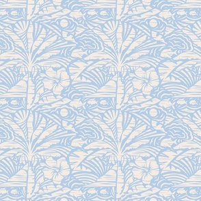 Hawaiian Block Print - Exotic Landscape in Cream and Whispy Blue / Medium / Eva Matise