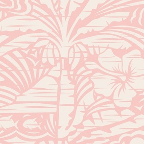 Hawaiian Block Print - Exotic Landscape in Cream and Seashell Pink / Large / Eva Matise