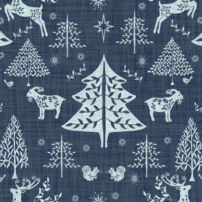 Nordic Christmas Woodland - Large Scale - Midnight Blue