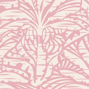 Hawaiian Block Print - Exotic Plants in Cream and Pink Dolphin Shade / Large / Eva Matise