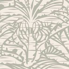 Hawaiian Block Print - Exotic Plants in Cream and Agate Gray / Large / Eva Matise