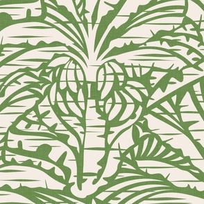 Hawaiian Block Print - Exotic Plants in Cream and Salted Green / Large / Eva Matise