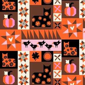 Classic Black and Orange Cottagecore Halloween quilt for kids