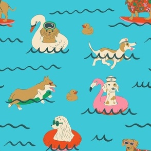 Doggy Paddling - Swimming Dogs in Summer Pool Floats