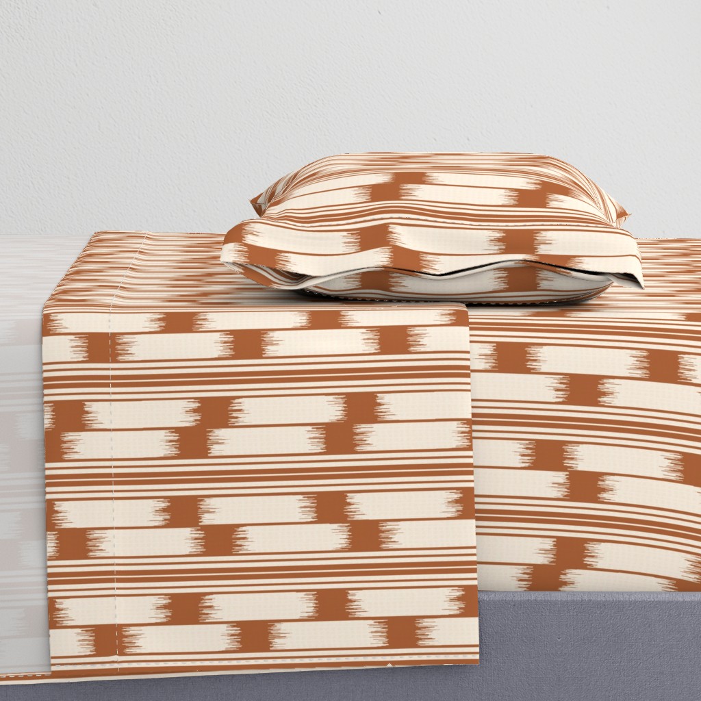 Ikat stripes woven look in terra cotta and cream