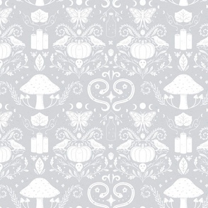 Cozy Witch Damask on Light Gray {Medium Scale} 