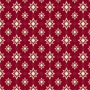 Festive stars on cranberry red - Natural Christmas - star grid, warm neutrals and cranberry red - large