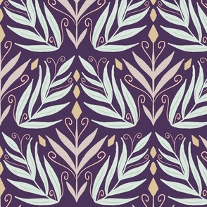 Whimsical Geometry in Motion: Art nouveau Inspired Leaf & Diamond Pattern