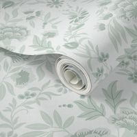 Georgian Floral - Eau De Nil, White - Large Scale 