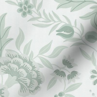 Georgian Floral - Eau De Nil, White - Large Scale 