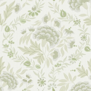 Georgian Floral - Palest Green, White - Large Scale