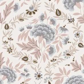 Georgian Floral - Soft Pink, Blue - Large Scale 