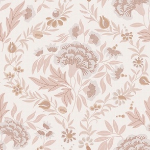 Georgian Floral - Softest Pink Blush, White - Large Scale