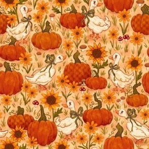 (Small) Geese in a Pumpkin Patch with Sunflowers | Vintage Cottagecore Autumn