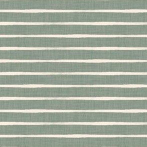 Hand drawn cream white stripes  on textured green, stripes are 1/2 inch apart on fabric