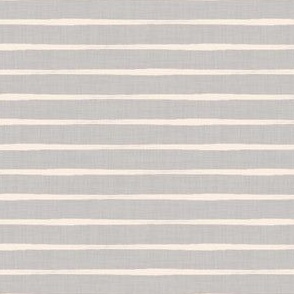 Hand drawn cream white stripes  on textured soft gray, stripes are 1/2 inch apart on fabric