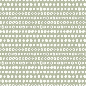 Organic Circles Horizontal Stripe | Small Scale | Ceramic White on Soft Green | Hand drawn geometric