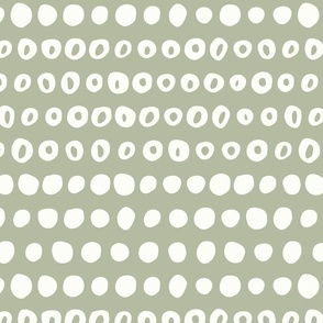 Organic Circles Horizontal Stripe | Medium Scale | Ceramic White on Soft Green | Hand drawn geometric