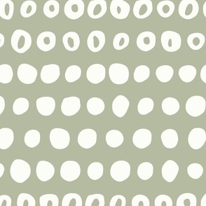 Organic Circles Horizontal Stripe | Large Scale | Ceramic White on Soft Green | Hand drawn geometric