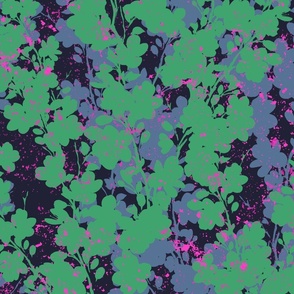 cherry blossom silhouette flat colors navy blue green fuxia
