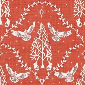 Nordic Christmas Doves - Crimson Red - Large Scale