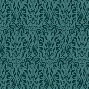 Calligraphic Monochrome Damask - Teal  (large scale)