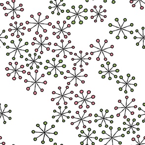 (L) Mid Century Modern Christmas Line Art Atomic Snowflakes on White
