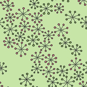 (L) Mid Century Modern Christmas Line Art Snowflakes on Pale Green