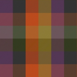 Cottagecore Halloween Plaid in Bright Orange Grey Purple and Gold - Vertical 