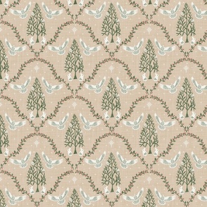 Nordic Christmas Doves - Khaki Brown - Small Scale