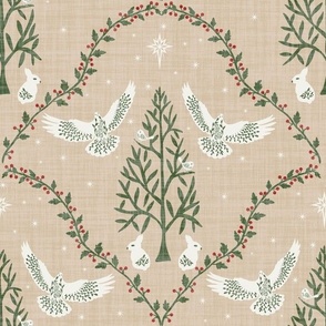 Nordic Christmas Doves - Khaki Brown - Large Scale