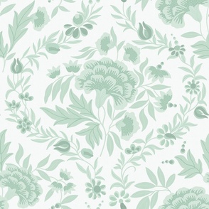 Georgian Floral - Duck-Egg Blue, White - Large Scale