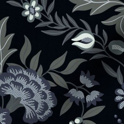 Georgian Floral - Black & Grey,  Large Scale