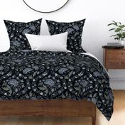 Georgian Floral - Black & Grey,  Large Scale