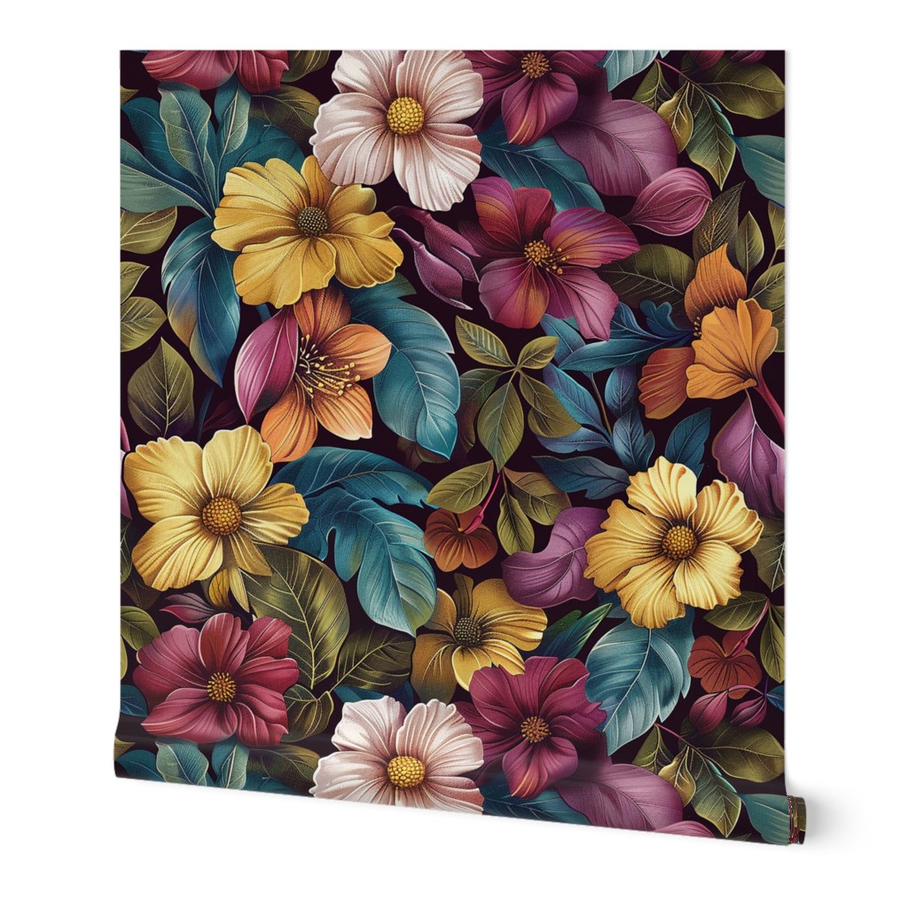 Bigger Lush Tropical Moody Floral Colorful Autumn Night Blooms