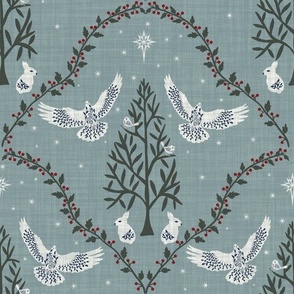 Nordic Christmas Doves - Midnight Blue - Large Scale