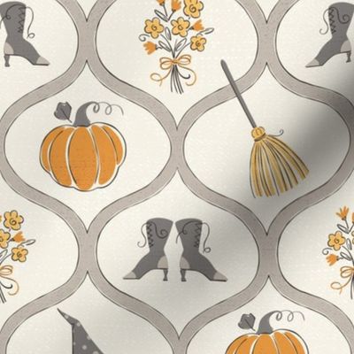 Glinda Good Witch - Orange & Gray - 8" repeat - Cottagecore Halloween